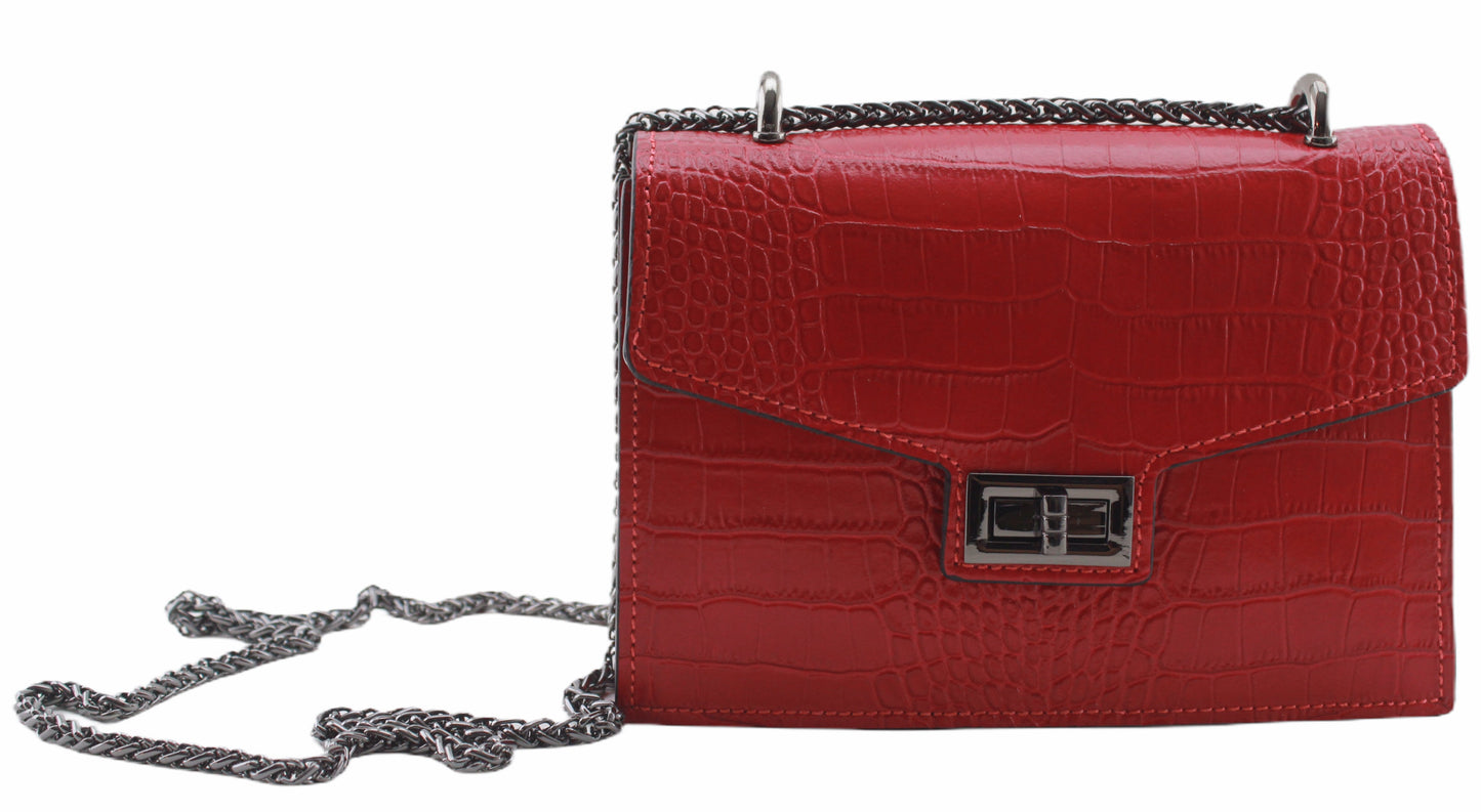 Sac bandoulière cuir imprimé croco femme Alexandrine - Valencia Paris