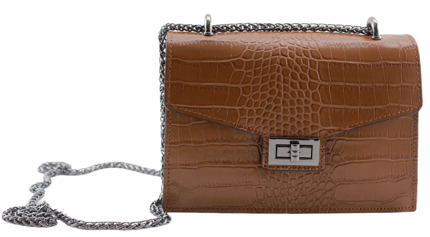 Sac bandoulière cuir imprimé croco femme Alexandrine - Valencia Paris