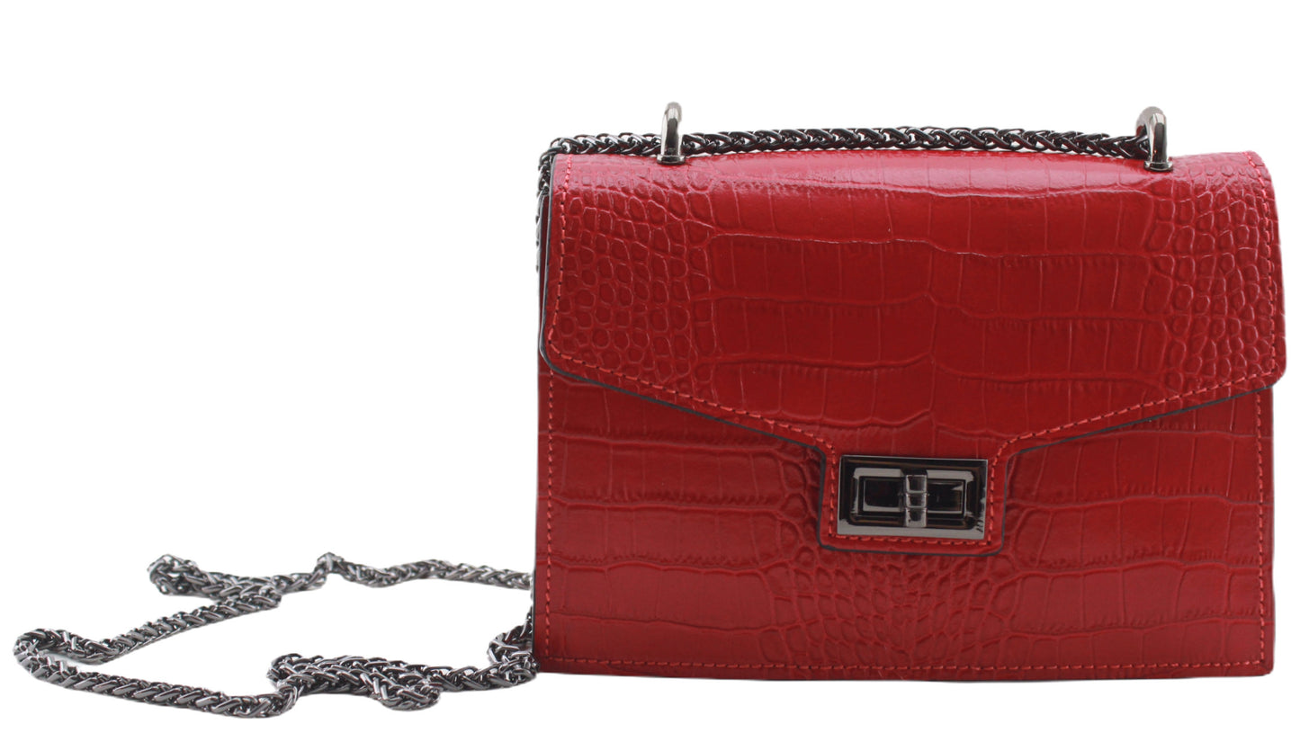 Sac bandoulière cuir imprimé croco femme Alexandrine - Valencia Paris