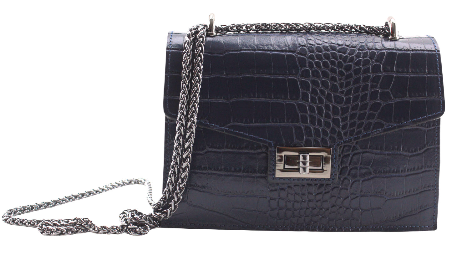 Sac bandoulière cuir imprimé croco femme Alexandrine - Valencia Paris