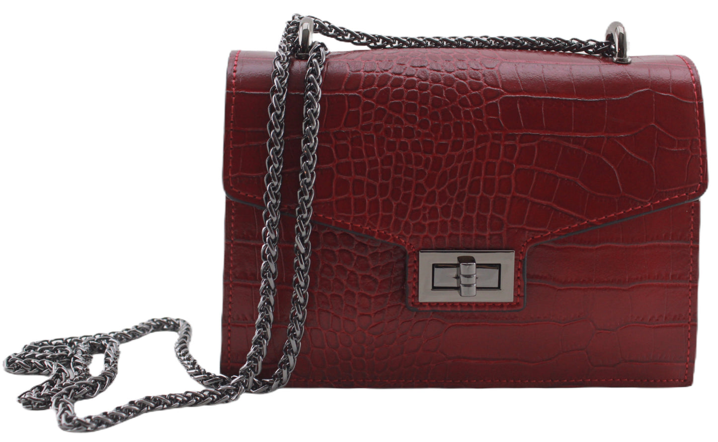 Sac bandoulière cuir imprimé croco femme Alexandrine - Valencia Paris