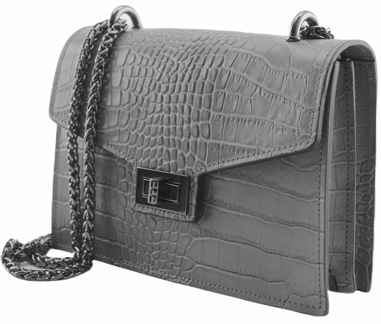 Sac bandoulière cuir imprimé croco femme Alexandrine - Valencia Paris