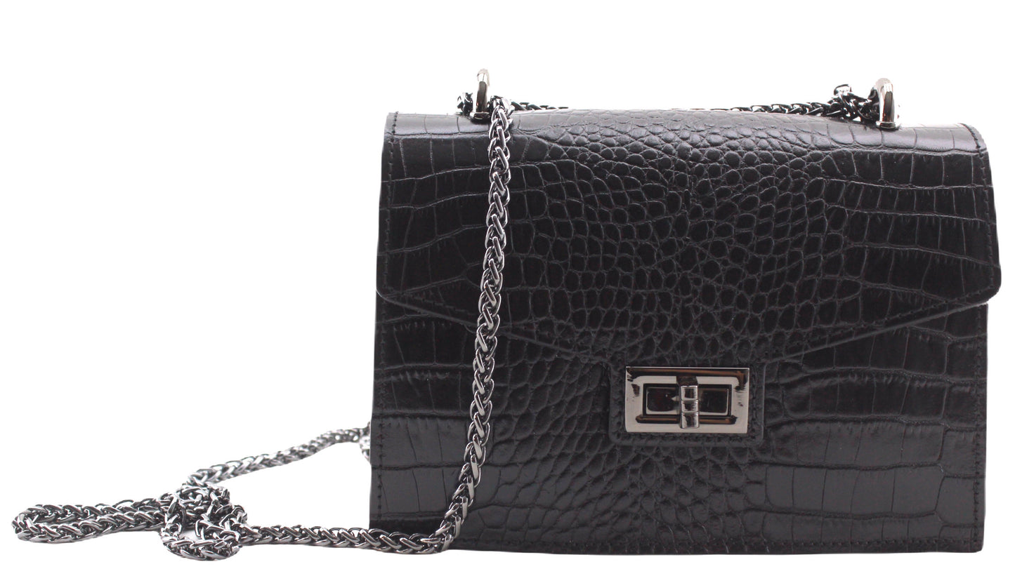 Sac bandoulière cuir imprimé croco femme Alexandrine - Valencia Paris