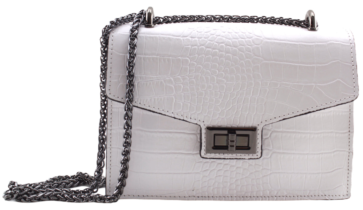 Sac bandoulière cuir imprimé croco femme Alexandrine - Valencia Paris