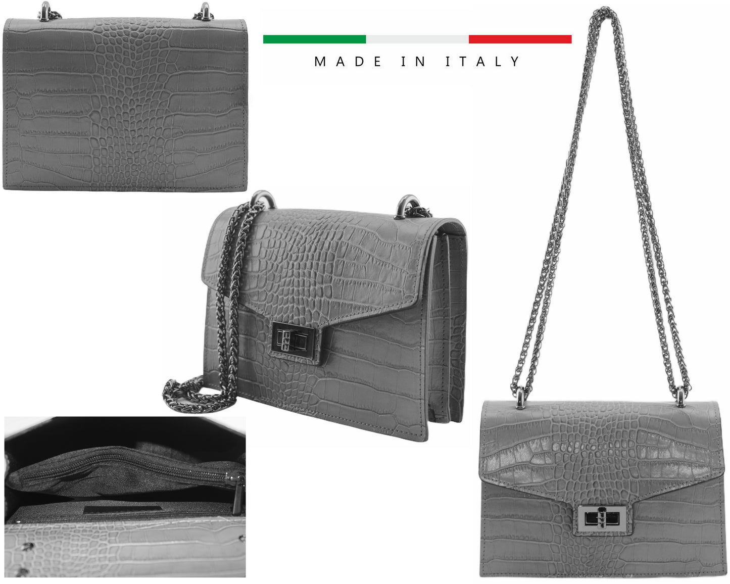 Sac bandoulière cuir imprimé croco femme Alexandrine - Valencia Paris