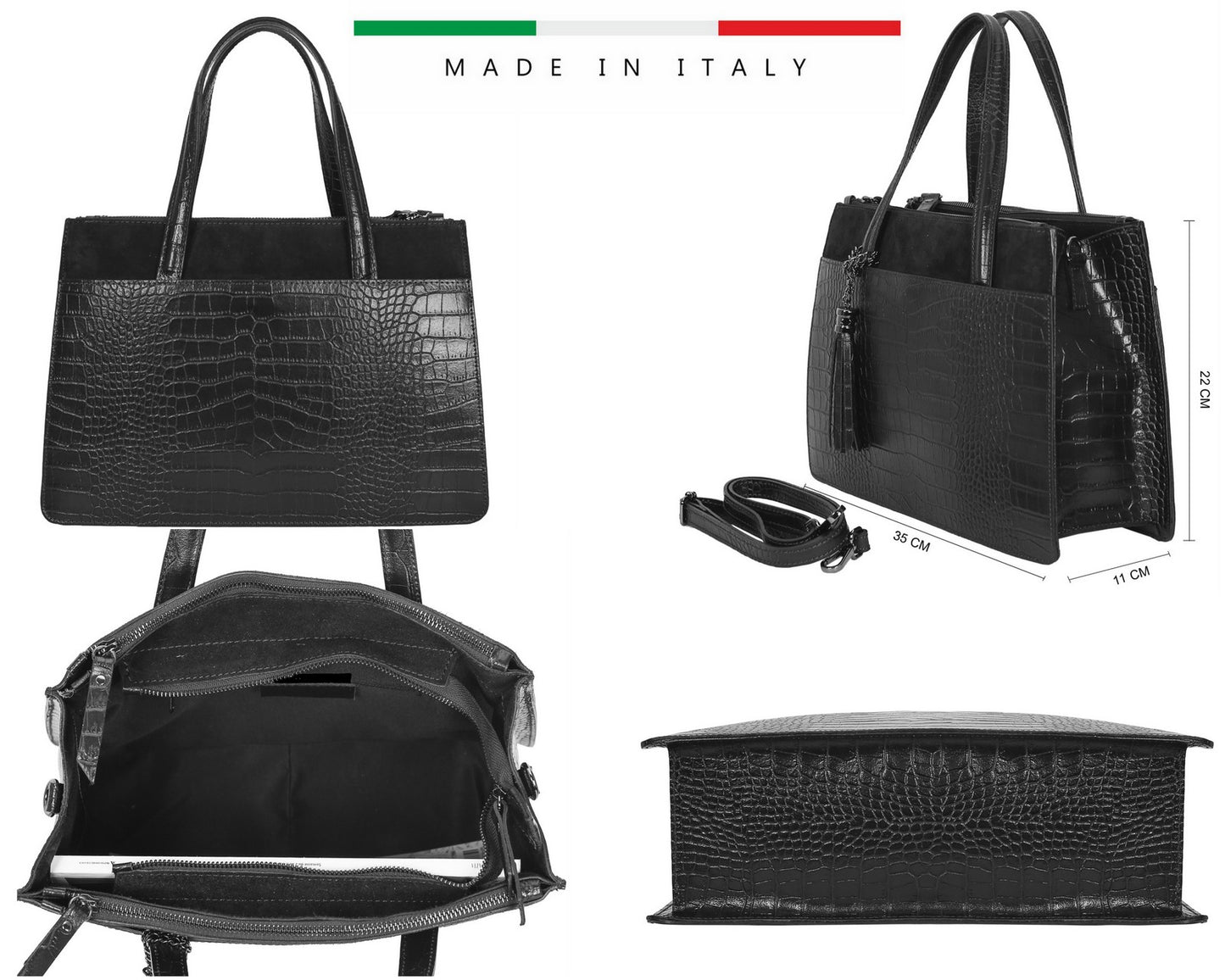 Sac à main cuir bi-matières Malte - VALENCIA PARIS